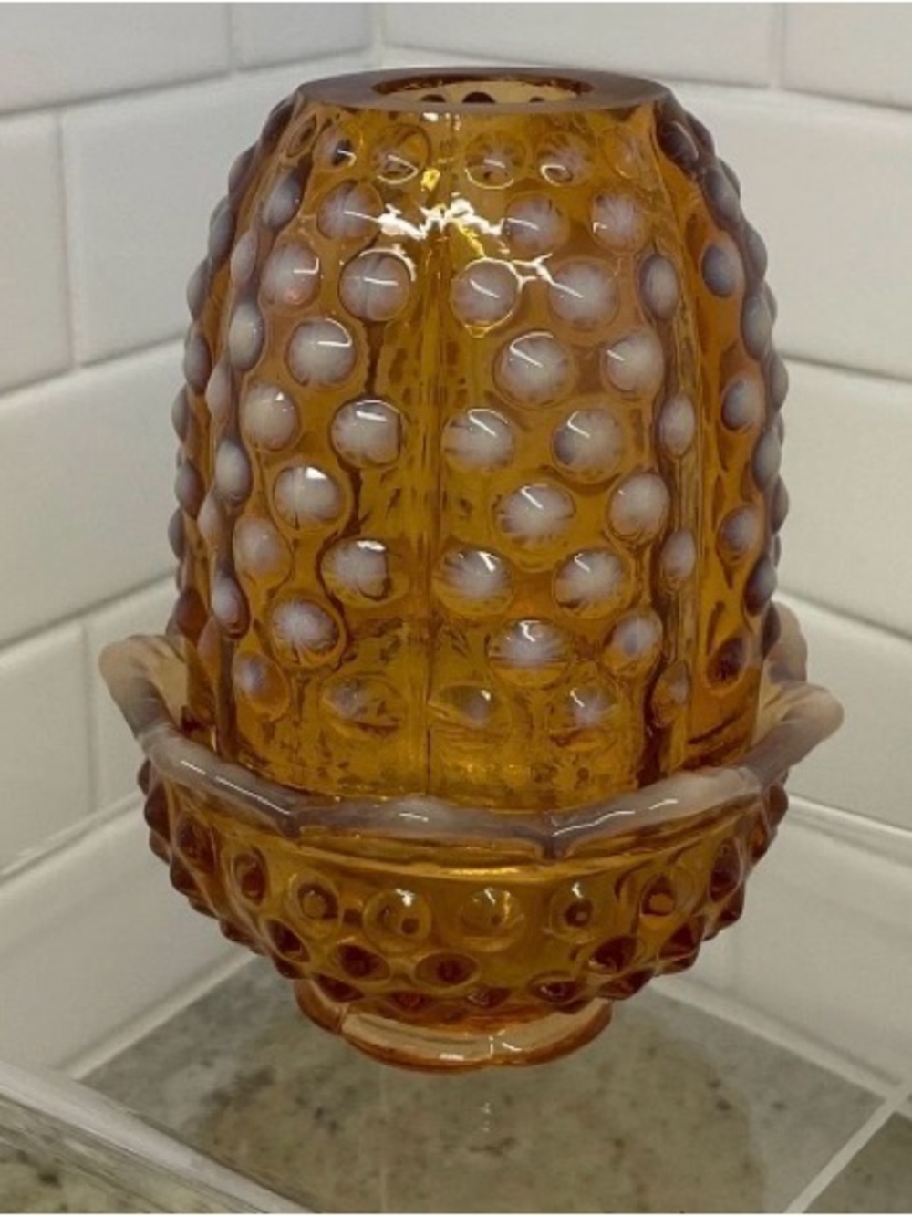 Fenton Amber Hobnail Glass Fairy Light - Warm Amber